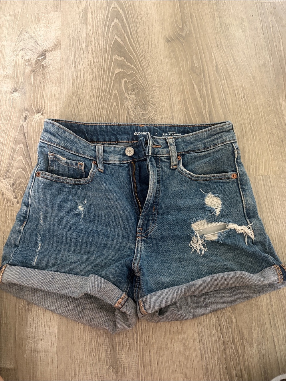 Old Navy Rolled Hem Distressed Denim Shorts - Blue